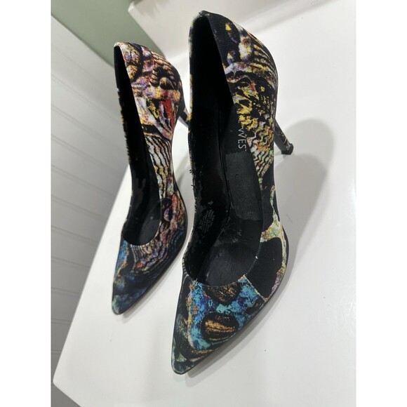 Nine West Women’s Flax Fabric Black / Multi Colored Pumps 9M - Picture 1 of 8